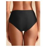 Black Mid Rise Bikini Bottoms for Women - 2025 Full Coverage Bathing Suit Bottom Tummy Control Swimsuit Bottom M