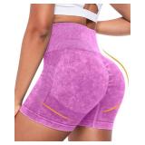 ONLY TWO MISSING PINK ATHVOTAR Workout Gym Biker Shorts Women: High Waisted Seamless Sports Running Butt Lifting Shorts Sets Washed Navy/Washed Turquoise/Washed Rose M
