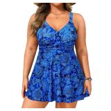 Aqua Eve Plus Size Swim Dress - Two Piece Tankini Swimsuit Tummy Control Bathing Suit with Shorts 2025 Blue Paisley 14W