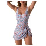 Eomenie One Piece Swimdress Swimsuits for Women Tummy Control Swim Dresses Skirt Bathing Suit L