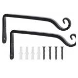 FEED GARDEN Wall Hook Hanging Plant Bracket 10 Inch 2 Pack, Hand-Forged Plant Hanger for Hanging Bird Feeders, Wind Chimes, Flower Baskets, Yoga Mat, Indoor/Outdoor Use, Black