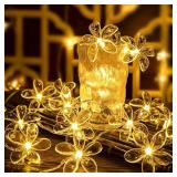 Fielegen 20 LED Cherry Blossom Flower String Lights 9.84FT Battery Powered Fairy Christmas Decorative Novelty Light for Home Bedroom Garden Wedding Party (Warm White)