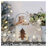 Fielegen 20 LED Cherry Blossom Flower String Lights 9.84FT Battery Powered Fairy Christmas Decorative Novelty Light for Home Bedroom Garden Wedding Party (Warm White)
