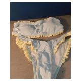 SOLY HUX Bandeau Bikini Sets for Women Ruffle Trim Strapless High Waisted Bathing Suit Two Piece Swimsuit Blue and White Medium