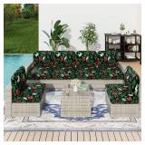 hyha One Piece Printed Couch Cushion Covers, Floral Sofa Covers Washable for Cushion Couch, Stretch Pattern Outdoor Cushion Covers for Patio Furniture with Elastic Bottom(Small, Christmas Botanical)