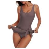 Century Star One Piece Swimdress Swimsuits for Women with Skirt Tummy Control Swim Dresses Bathing Suit Swimwear Coffee Small