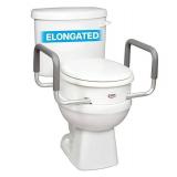 Carex 3.5 Inch Raised Toilet Seat with Arms, Elongated Toilet Seat Riser, 300 lbs Capacity, Elevating and Raising Seat for Elderly and Handicap, Universal, Slip-Resistant with Padded Handles, White