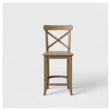 24" Litchfield X-Back Counter Height Barstool Driftwood Brown - Threshold: Solid Hardwood, Rustic Farmhouse Style, Footrests - Retail: $190