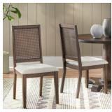 Buylateral Set of 2 Westbury Traditional Cane Dining Chairs Walnut/Cream: Rubberwood Frame, Linen Upholstery - Retail: $130