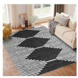 HelloTree Area Rug for Living Room 5x7 Washable Geometric Moroccan Rug Stripe Farmhouse Bohemian Minimalistic Non Slip Non Shedding Ultra Thin Soft Rug for Bedroom Office DiningRoom Nursery-Black - Re