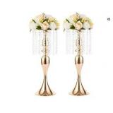 2 Pcs 21.3 inches Tall Crystal Flower Stand Wedding Road Lead Tall Flower Holders Centerpiece Crystal Flower Chandelier Metal Flower Vase for Reception Tables Wedding Supplies - Retail: $107