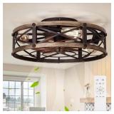 19\" Farmhouse Caged Flush Mount Ceiling Fan with Light - Retail: $99