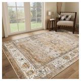 Traditional Distressed Area Rug 5x7 - Apricot/Blue - Retail: $49