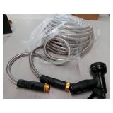100ft Stainless Steel Garden Hose with Spray Nozzle - Retail: $45