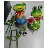 Whimsical Metal Frog Garden Stakes Set sell as is - Retail: $25