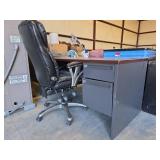 Metal Office Desk with Double Pedestal Drawers and Black Leather Chair