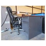 Metal Office Desk with Double Pedestal Drawers and Black Leather Chair