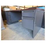 Metal Office Desk with Double Pedestal Drawers and Black Leather Chair