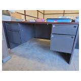Metal Office Desk with Double Pedestal Drawers and Black Leather Chair