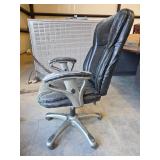 Metal Office Desk with Double Pedestal Drawers and Black Leather Chair