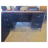 Desk with Metal Legs and built-in Filing Cabinets with Black Leather Chair