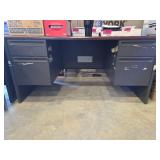 Metal Office Desk with Double Pedestal Drawers and Blue Chair