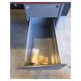 Metal Office Desk with Double Pedestal Drawers and Blue Chair