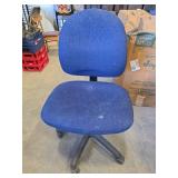 Metal Office Desk with Double Pedestal Drawers and Blue Chair