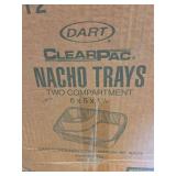 (4) Open Dart ClearPac Two-Compartment Nacho Trays - Cases of 500