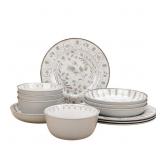 Better Homes & Gardens 12-Piece Bamboo Melamine Dinnerware Set, Grey