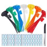 140 Pieces 6 Inch Nylon Cable Marker Ties Tags Self Locking Cord Ties Labels Wire Straps with Marker Pen and White Self Adhesive Special Stickers for Home and Office Use