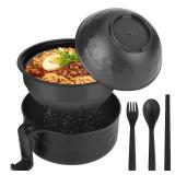 Ramen Bowl Set, Ramen Cooker 33 oz, Ramen Bowls with Chopsticks and Spoon, Microwave Pasta Cooker, College Dorm Essentials for Girls Guys (Black) - Retail: $12