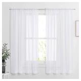 White Sheer Curtains 63 inch Length for Bedroom, Rod Pocket Translucent Voile Sheer Airy & Breathable Curtain Panels for Flat/Apartment, 2 Pieces, 60 W - Retail: $10"