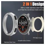 Metal Case for Amazfit Active 2 Smart Watch 44mm, Stainless Steel Bezel & TPU Back Cover with Cleaning Cloth Accessories, Rugged Shockproof Protective Case for Active 2 Round Silver - Retail: $16