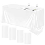 4 Packs Satin Tablecloth 102 x 58 Inch Overlay Satin Table Cover Rectangle Bright Silk Tablecloth Smooth Fabric Table Decoration for Wedding Banquet Party Events, White - Retail: $29