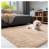 3x5 Machine Washable Small Bedside Rug, Soft Fluffy Shaggy Rugs for Living Room, Bedroom, Indoor Floor Carpet for Kids Girls and Boys, Preppy Dorms, Nursery, Home Decor Aesthetic, Beige - Retail: $26