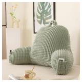 Reading Pillow for Sitting in Bed, Large Backrest Reading Pillow with Arm Rest,Back-Rest Support Cushion for Sit Up on Couch, Sofa, and Floor, Dorm Essentials (Green Flannel, Standard(17inch)) - Retai