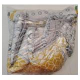 Yellow Quilt Set Queen Size, Boho Yellow Grey Striped Bedspread Coverlet Set Soft Microfiber Patchwork Quilt Bedding Set 3 Pieces for All Season - Retail: $42