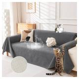Deep Dream Cat-Scratch Resistant Couch Cover, Waterproof Sofa Cover for 3 Cushion Couch Washable, Pet Friendly Couch Protectors Anti Slip Thickened Love Seat Slipcovers for Dogs Pets, 71 x 118", Grey 