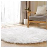 White Fluffy Faux Sheepskin Washable Fur Round Rug 5ft Nursery Rugs for Bedroom Plush Boho Circle Rug for Living Room Teen Room DÃ©cor - Retail: $70