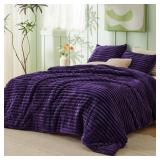 Bedsure Fluffy Comforter Set California King Size - Super Soft Faux Fur Bed Set Purple, All Seasons Warm Plush Fleece Bedding, 3 Pieces, 1 Shaggy Fuzzy Cal King Comforter with 2 Pillowcases - Retail: 