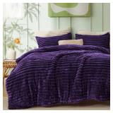 Bedsure Fluffy Comforter Set California King Size - Super Soft Faux Fur Bed Set Purple, All Seasons Warm Plush Fleece Bedding, 3 Pieces, 1 Shaggy Fuzzy Cal King Comforter with 2 Pillowcases - Retail: 