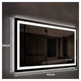 42x30 Inch Led Mirror for Bathroom, Backlit Lighted, Anti-Fog, Dimmable, Vertical & Horizontal Mount (Square-42 * 30,Frosted), Silver - Retail: $200"