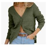 Women Button Down Cardigan Fashion 2024 Business Casual Outfits Fall Clothes Lightweight Long Sleeve Open Front Cable Knit Green Cardigans Sweaters for Women Crochet Tops, Medium