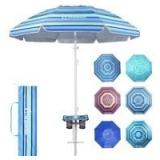 Grandekor 7FT Beach Umbrellas for Sand Heavy Duty Wind Portable Beach Umbrella with Table Travel Beach Umbrella with Carry Bag Sun Umbrella Beach, UV 50+ - Retail: $50