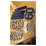 Happy 60th Birthday Table Decorations Blue 60th Birthday Table Centerpieces Sign Navy Blue Gold 60th Birthday Party Supplies Decorations for Men Women Wooden Vintage 1964 Centerpieces for Tables Decor