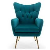 Agne 28.3 in. Wide Tufted Velvet Wingback Chair, Blue