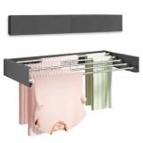 Wall Mounted Clothes Drying Rack 32\", Foldable Wall Mount Laundry Rack Folding Indoor, Drying Rack Clothing Collapsible, Hidden Space Saver with Wall Template, 5 Rods, Black