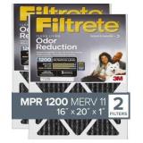 Filtrete 16x20x1 Air Filter, MPR 1200, MERV 11, Allergen Defense Odor Reduction 3-Month Pleated 1-Inch Air Filters, Pack of 2