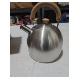 Tea Kettle, 18/8 Stainless Steel Whistling Teapot, 5.29 Quart Camping Tea Kettle for Stovetop, Water Coffee Pot with Anti-Hot Wood Handle (5L,Silver